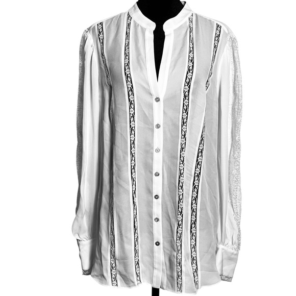 cinq à sept Dina Silk Lace Panel Blouse – Romantic Feminine (Size L) - Picture 4 of 16